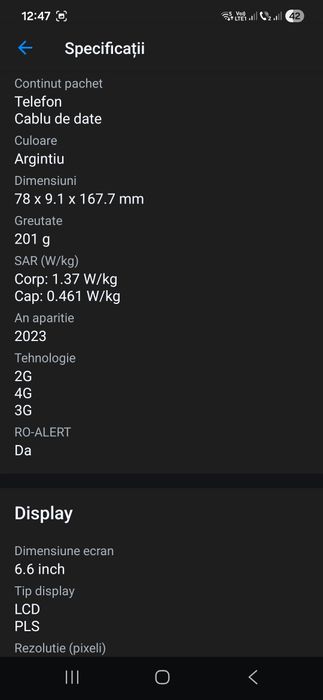 Vând telefon Samsung Galaxy A14, Dual SIM, 4GB RAM, 128GB, 4G, Silver