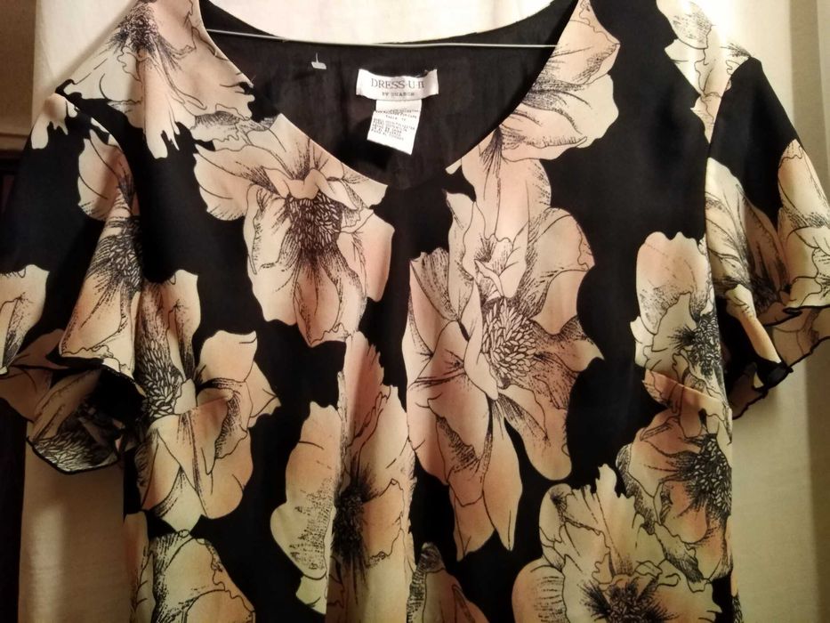 Compleu fusta lila si bluza matase cu model floral