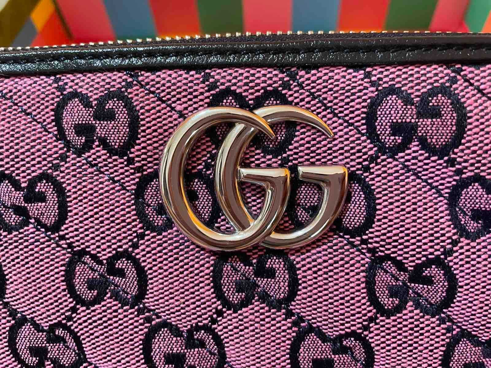 Gucci Оригинално Supreme Канвас / Кожено портмоне Гучи Платина лого GG