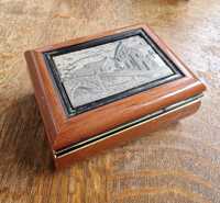 cutie din lemn cu pictură din argint 925