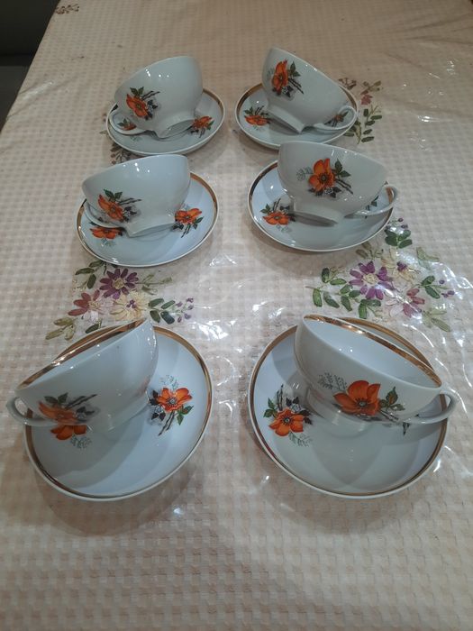Абсолютно новые чайные пары.  Дулевский ФЗ. Красивая деколь, золочение