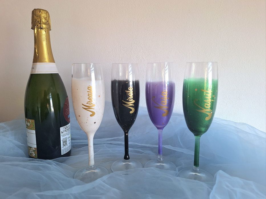 Set 4 pahare nunta din rasina epoxy