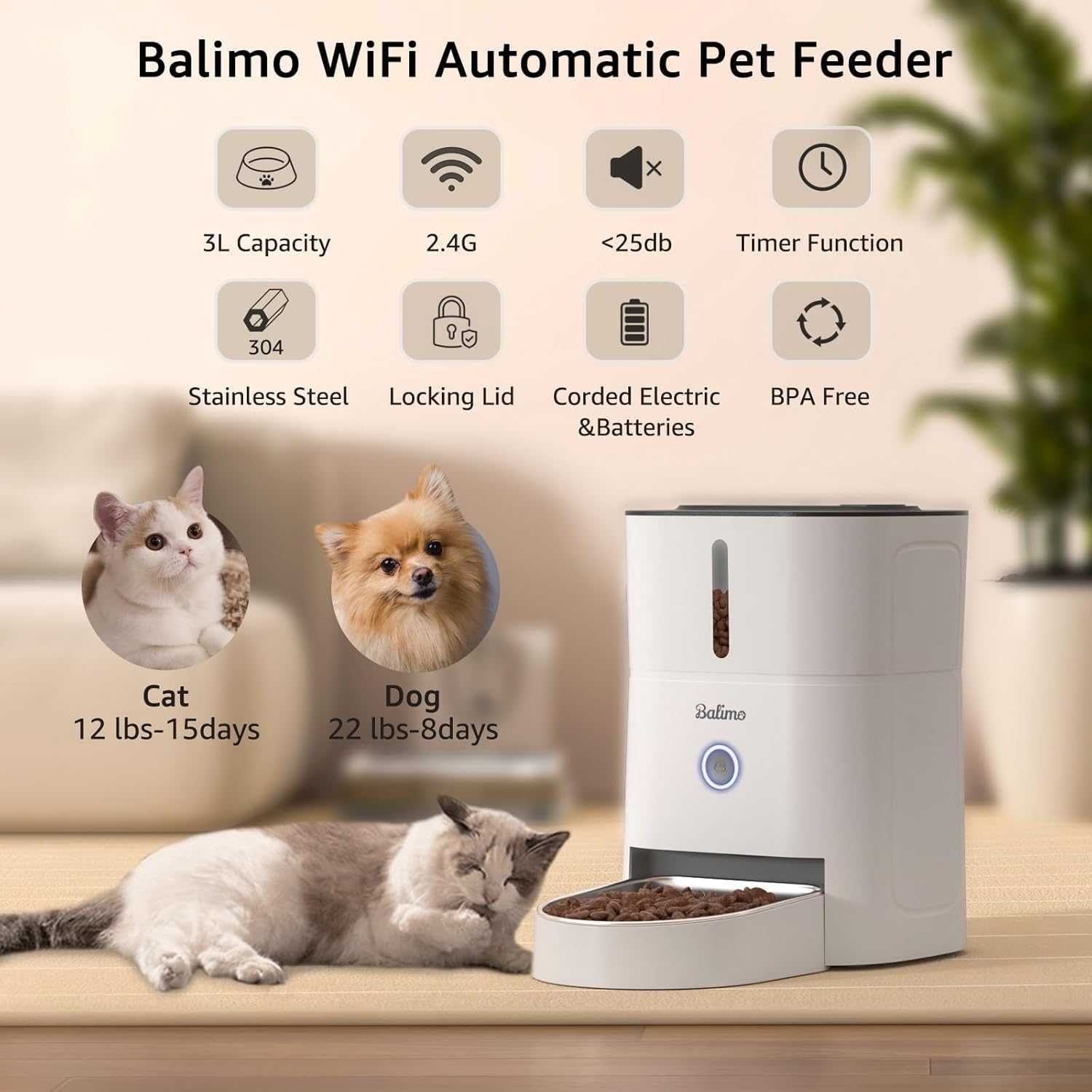 Balimo Автоматична смарт хранилка за котки 2.4G WiFi