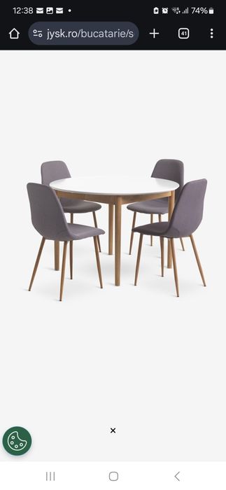 Set Jysk Jegind  masa rotunda,105 diametru cu 4 scaune tapitate gri