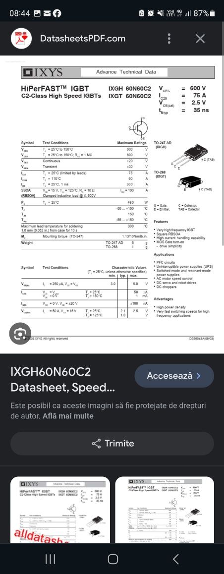 Tranzistoare IXGH60 amplificator