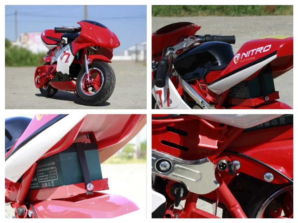 Mini Motocicleta electrica copii 5-9 ani Nitro Pocket Bike 1000W Rosu