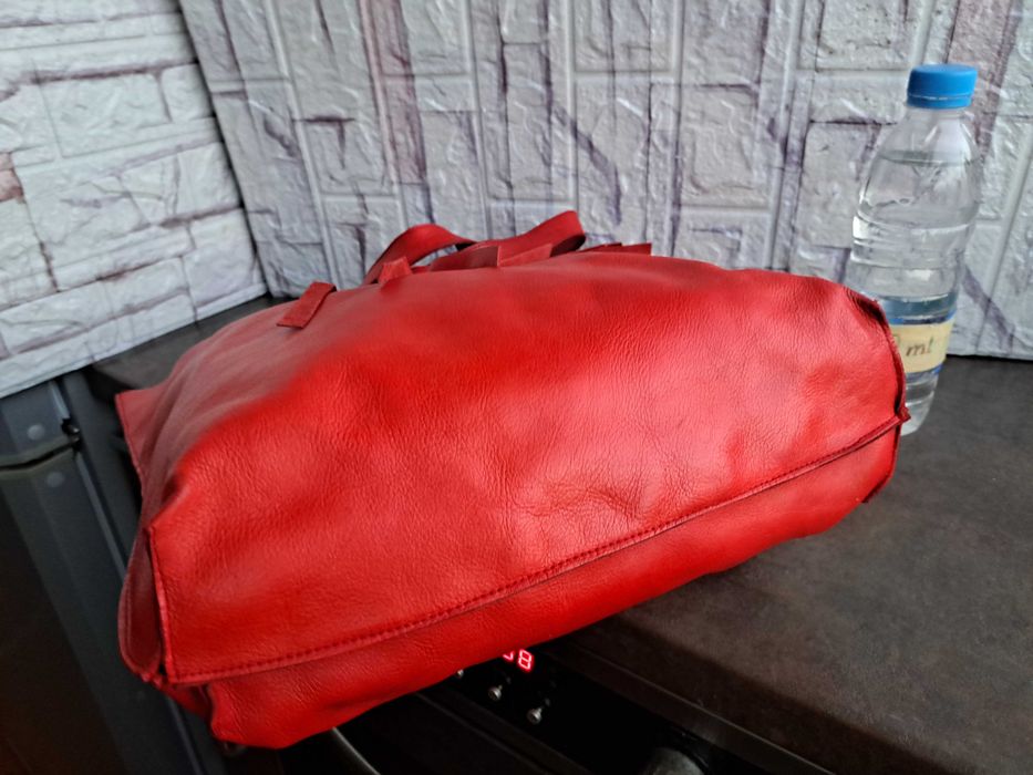 дамска кожена чанта,оранжева торба с ресни-естествена кожа