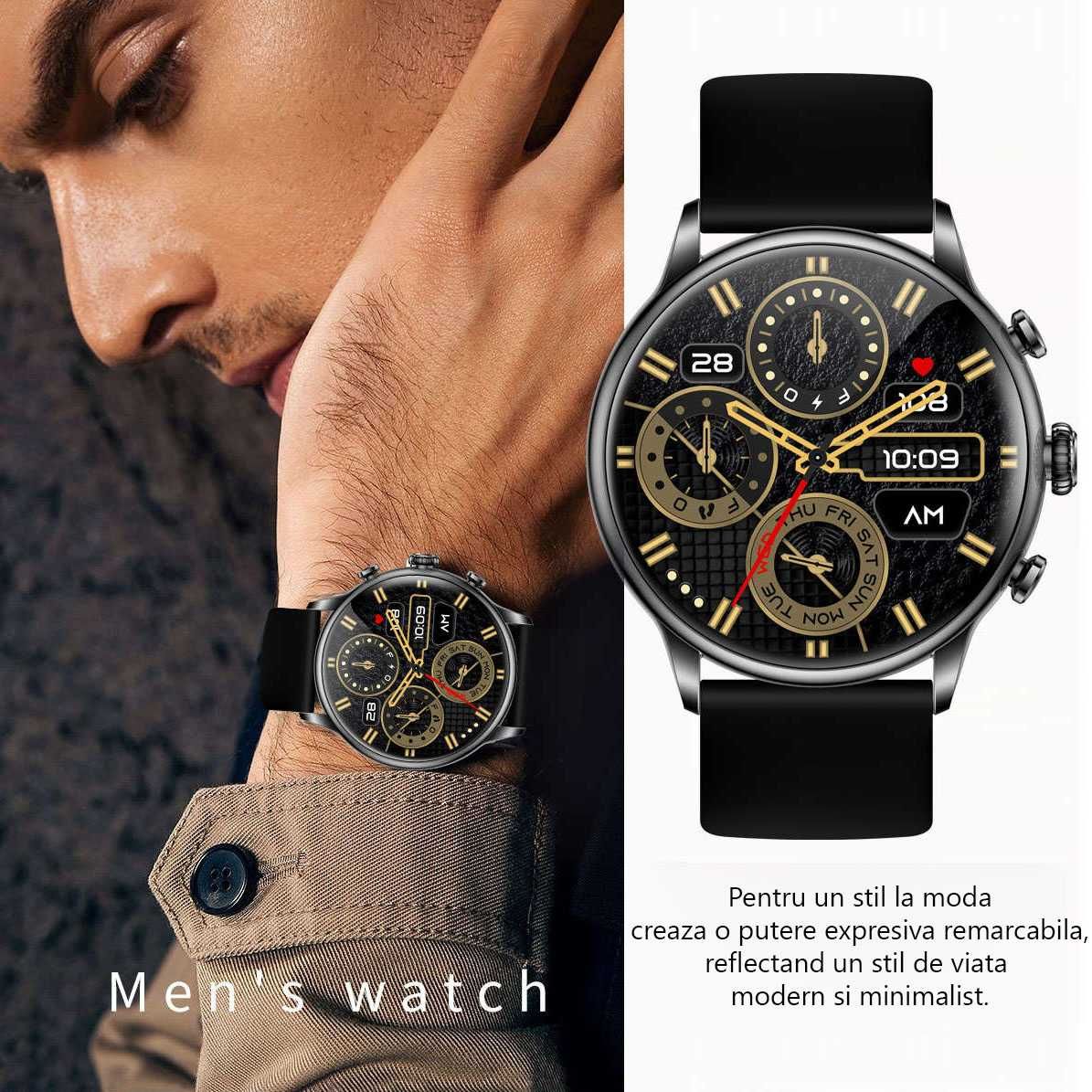Ceas Smartwatch Barbati 1.43'', AMOLED, Apeluri BT, Monitorizare Pasi