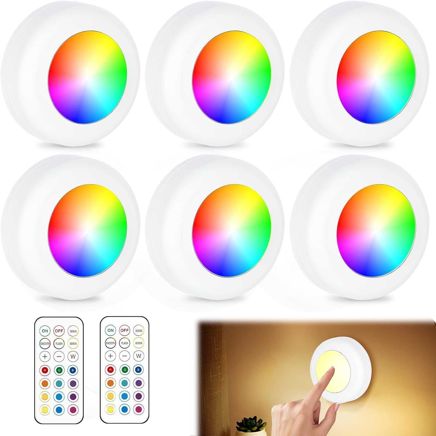 НОВО! LED Осветление за шкафове с дистанционно и 16 цвята, 6 бр/к-кт