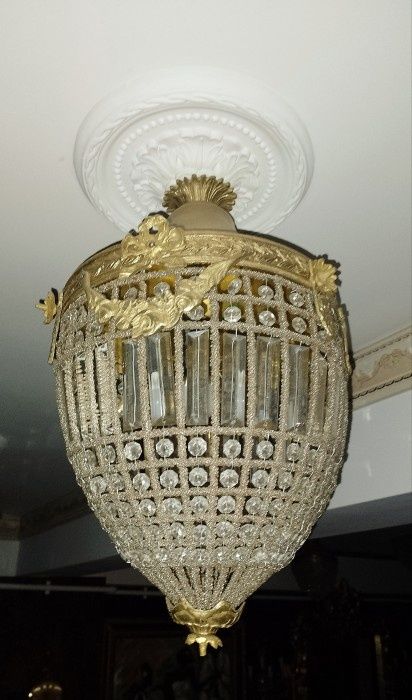 Candelabru Empire cu elemente din bronz si sticla cristalizata, piesa