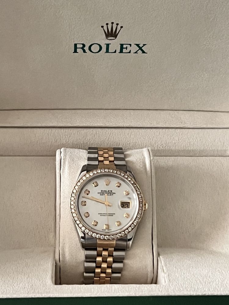 Rolex Datejust MOP Diamond Dial Diamond Bezel 18K Rose Gold and Steel