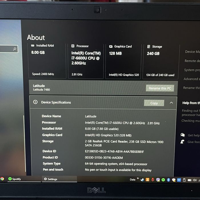 Dell Latitude 7480 i7-6600U с лицензиран Windows