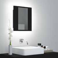 vidaXL Шкаф с LED огледало за баня, черно, 40x12x45 см, акрил 804949