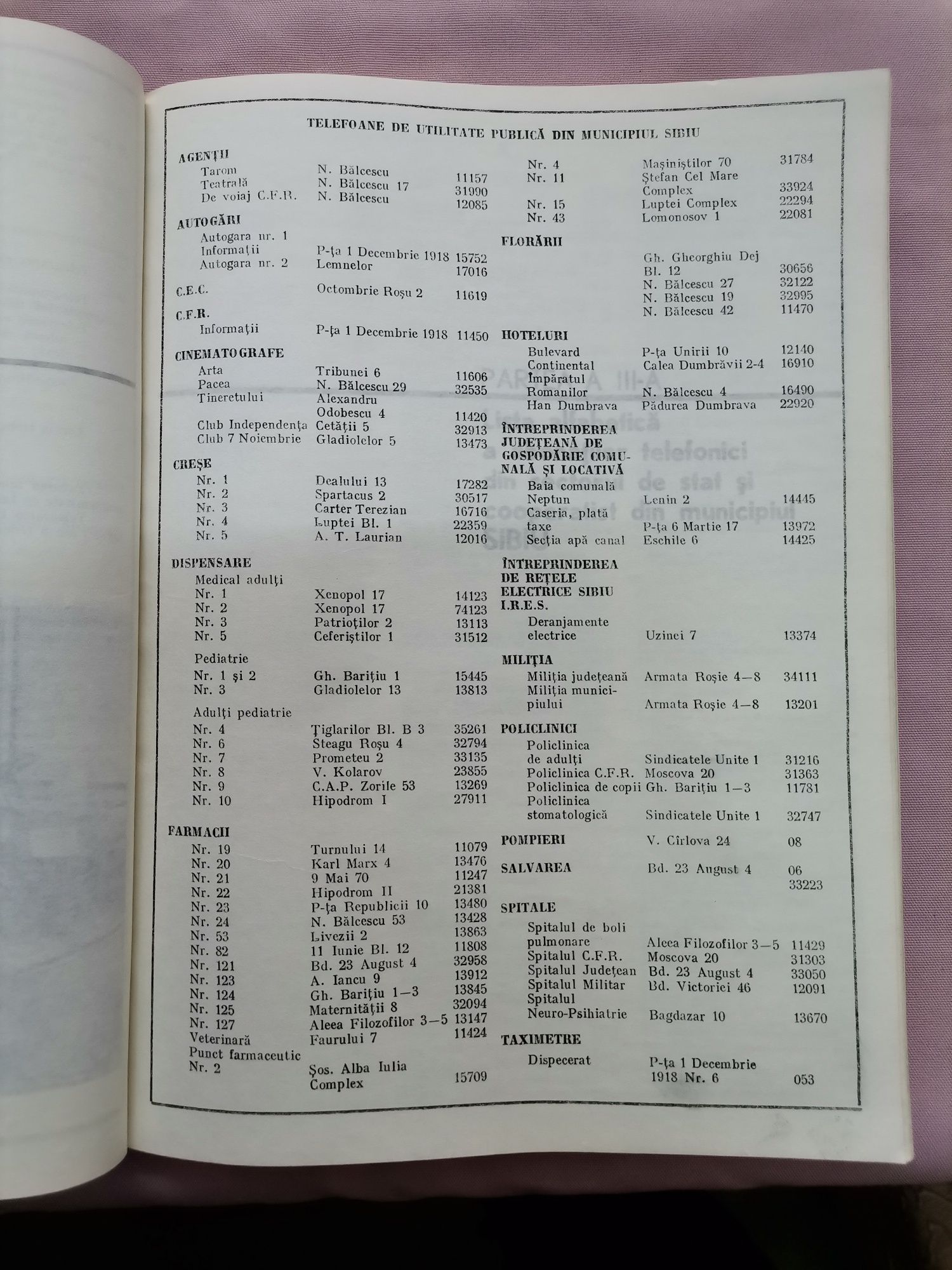 Carte lista abonaților telefonici jud Sibiu an 1982