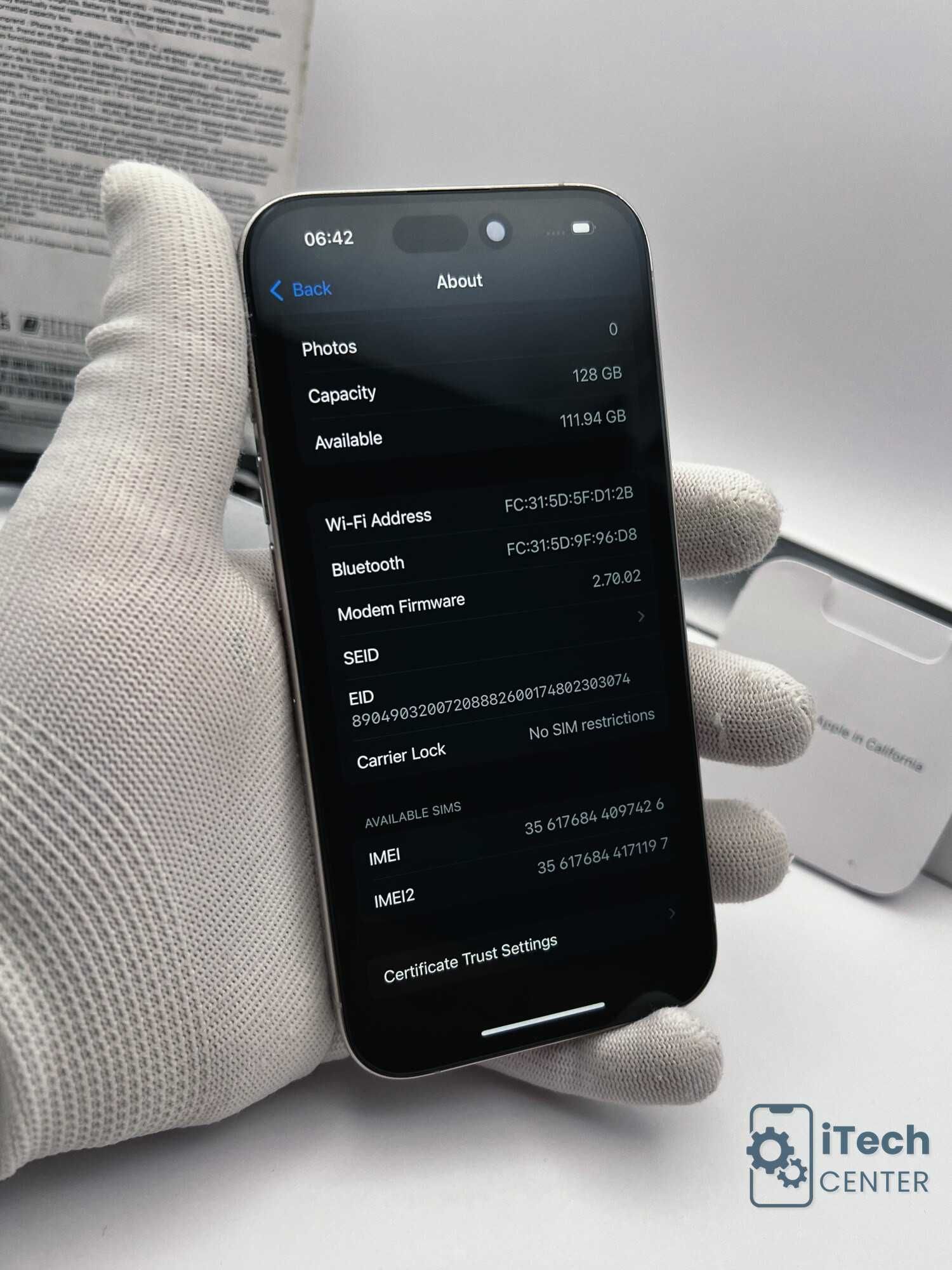 iPhone 15 Pro, 128GB, White Titanium, 100% батерия, КАТО НОВ, ГАРАНЦИЯ