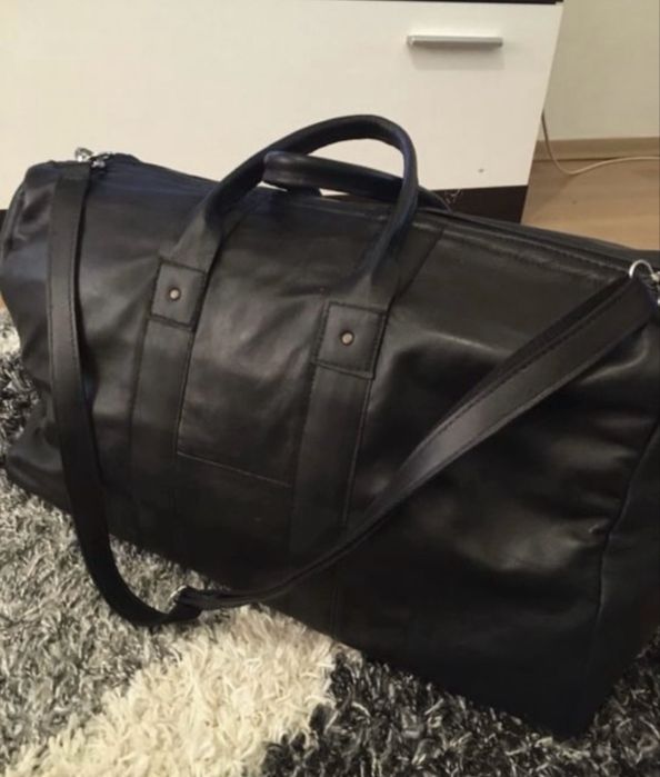 Geanta din piele naturala pt transport/voiaj/sala negru