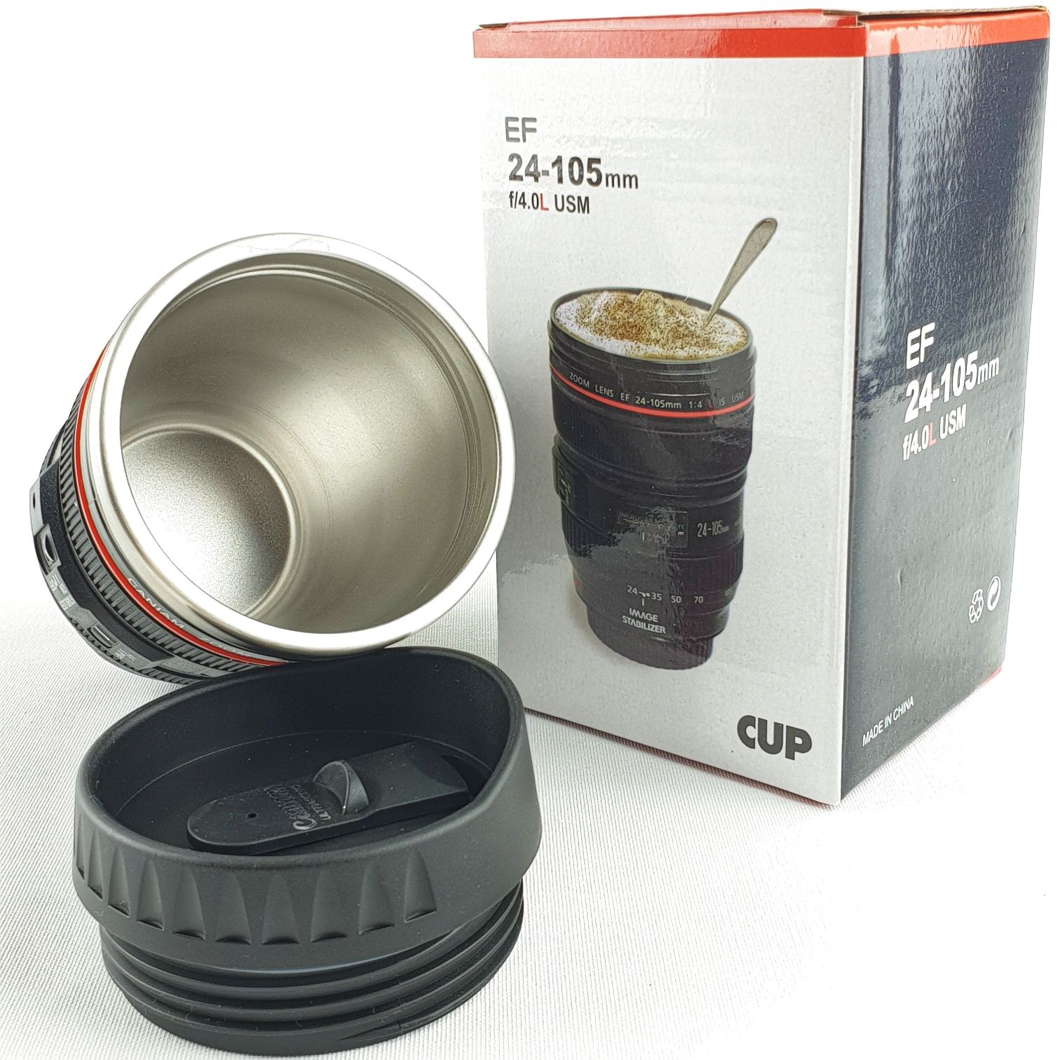 термо чаша обектив Canon 400мл термос кафе капучино неръждаема стомана