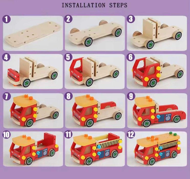 Camion din lemn cu șuruburi și unelte pt copii 2 ani + | dennstore.ro