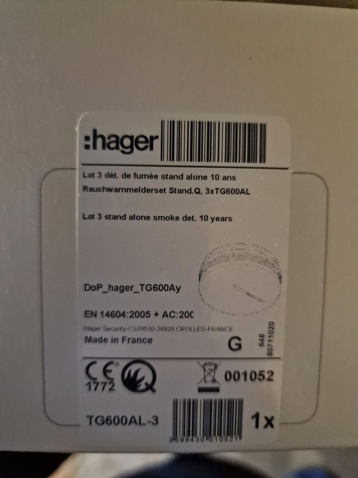 Hager датчици за дим/димни датчици на батерия.