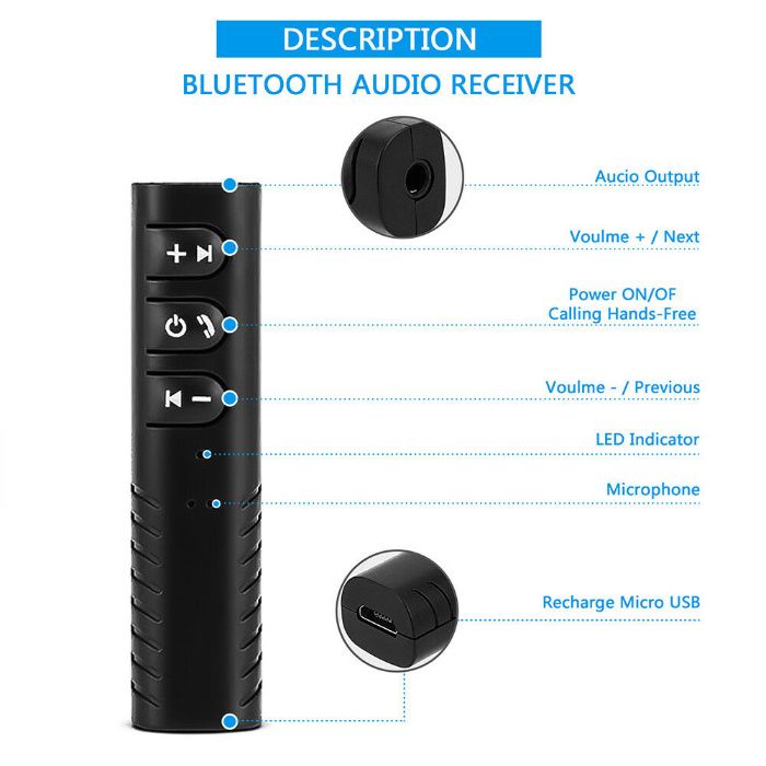 Мини безжичен блутут Bluetooth приемник с микрофон за кола и слушалки