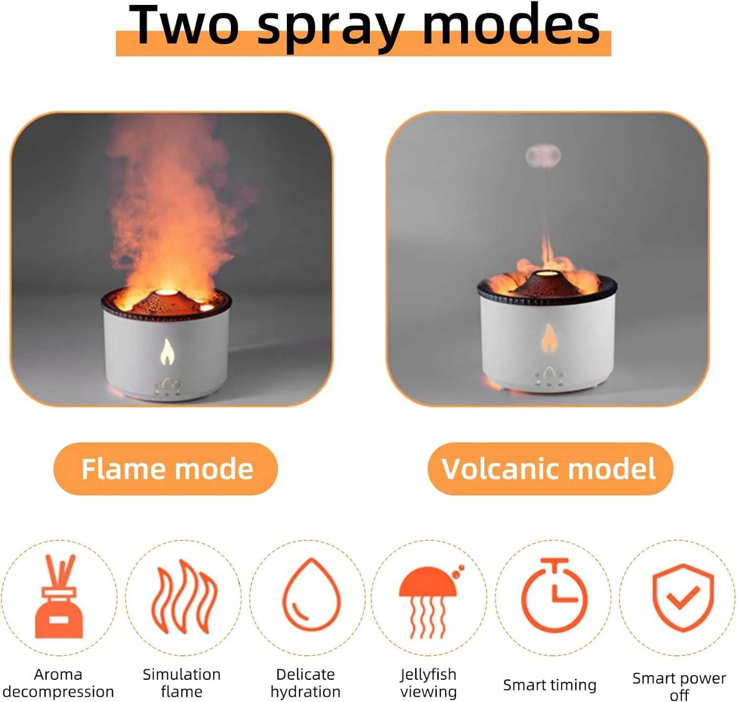 Difuzor de arome in forma de vulcan, imita flacara vulcanica