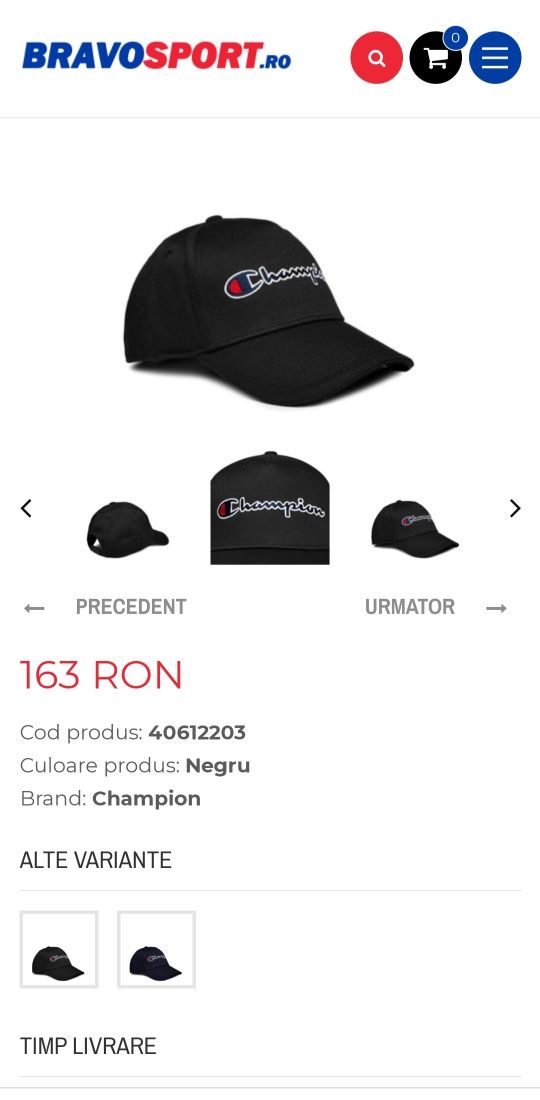 Sapca Champion black, autentică, mărimea : L - XL