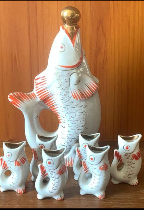 Статуэтки ссср сувенир коньячный набор рыбки кобальт