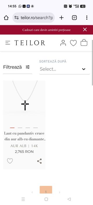 Lant aur alb Teilor 14k cu cruciulita diamante negre