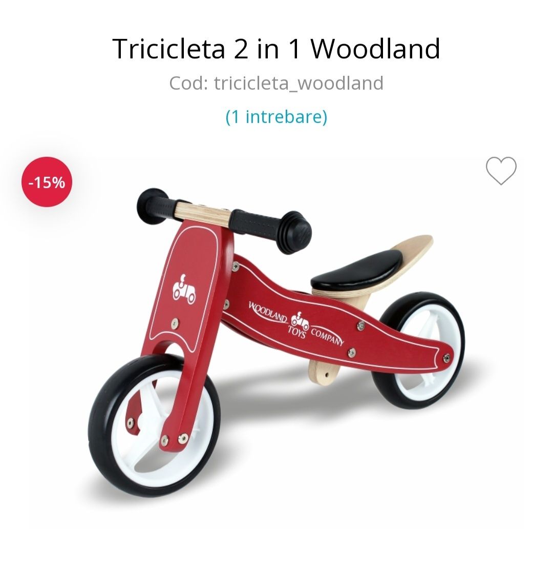 Bicicleta fara pedale/tricicleta din lemn  2 în 1 Woodland