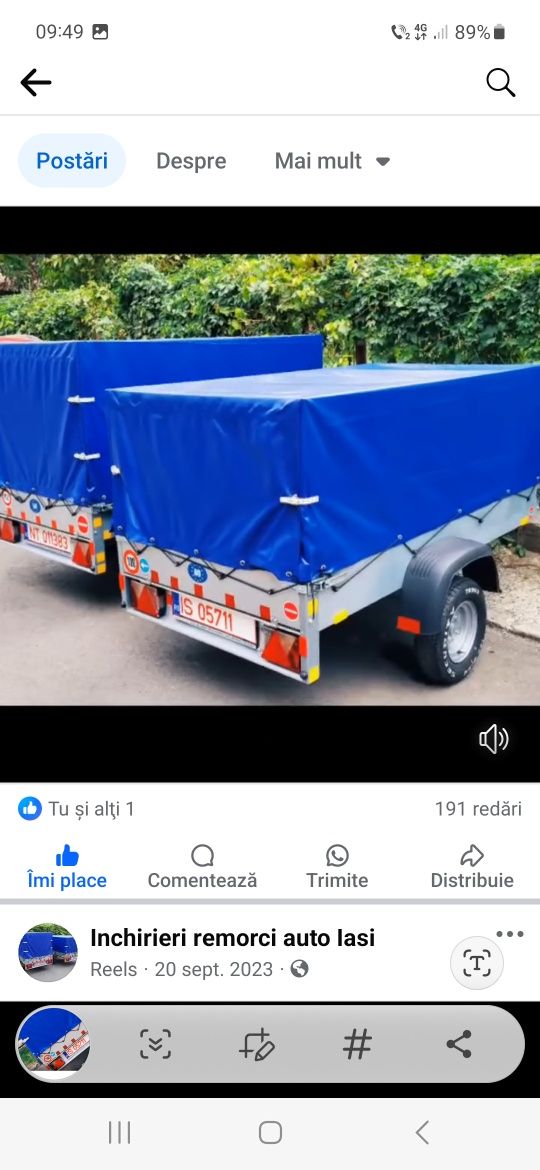 Închiriez/Închiriere remorca 750kg,ATW ,CAT.B, 40lei/24 ore,Tatarasi