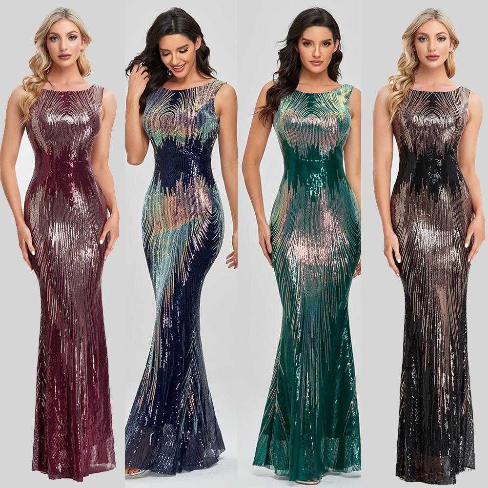 Rochie verde colorata, tip sirena, paiete, lunga, 38