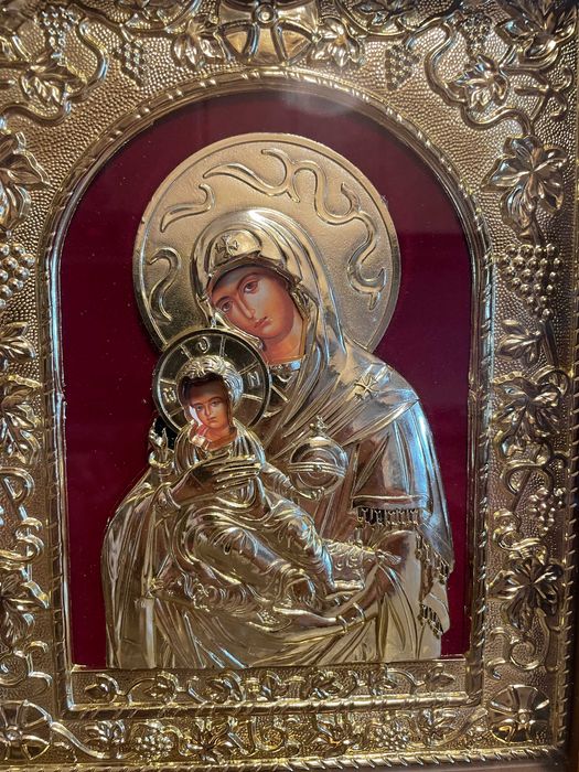 icoana veche argintata icoana maica domnului dim 24x27 icoana veche