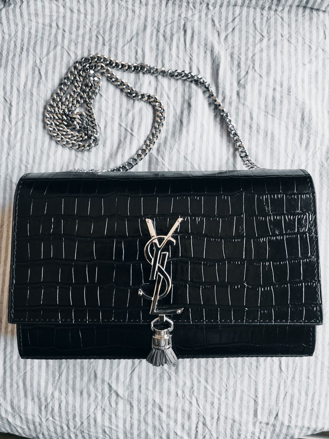 YSL Yves Saint Laurent Каte croc leather нова дамска чанта