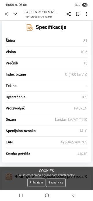 31 10.5 15 гуми с джанти 6×139.7 5 бр комплект M+S