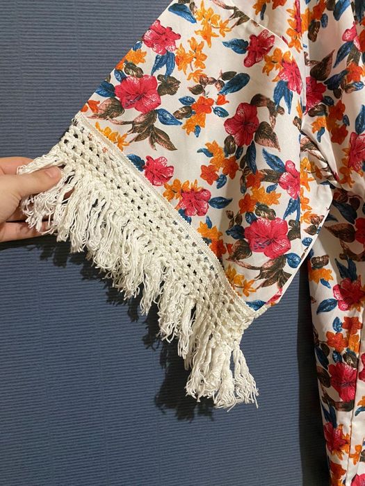 Kimono/ Caftan pentru plaja floral cu franjuri mărime M