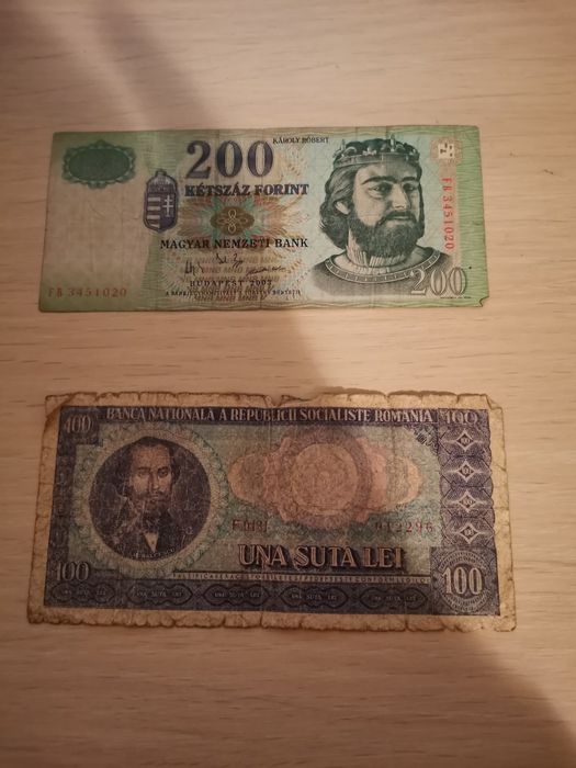Bancnotă 100 lei și 200 forinți