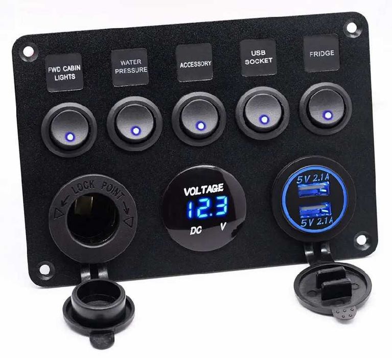 PANOU kit 5 butoane on off AUTO voltmetru incarcator PRIZA AUTO 12V 24