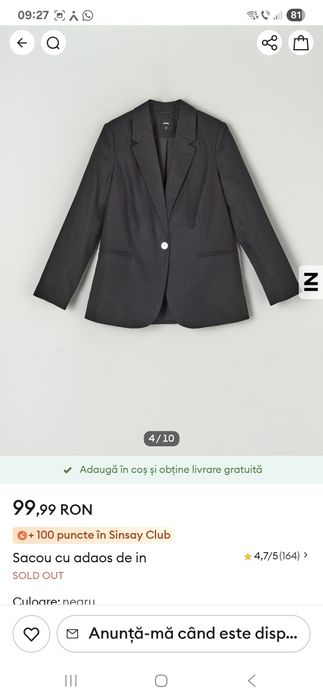 Sacou din in marimea XS-S nou cu eticheta