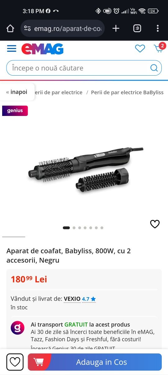 Peria electrică cu aer cald BaByliss Smooth Volume