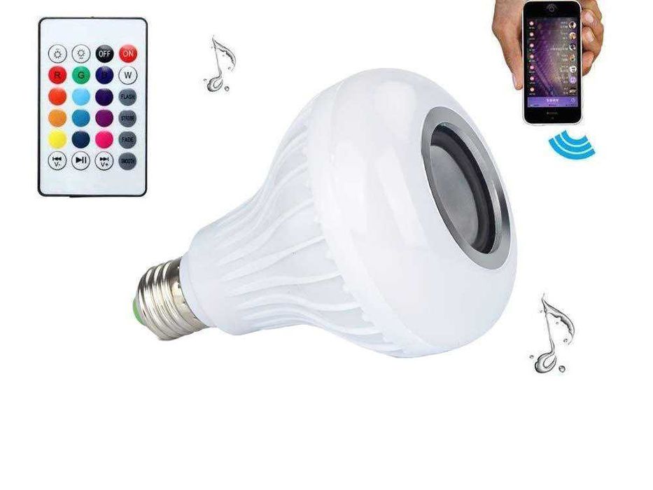 Bec LED RGB cu difuzor Bluetooth si telecomanda 12 culori soclu E27