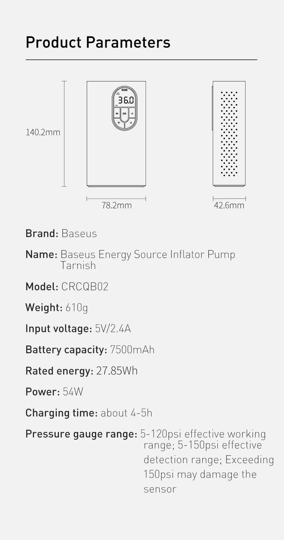 Автомобильный насос Baseus Energy Sourse Inflator Pump Tarnish