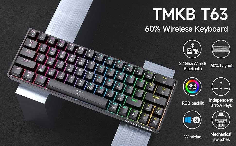 TMKB T63 механична клавиатура с Blue Switch, Bluetooth / 2.4G