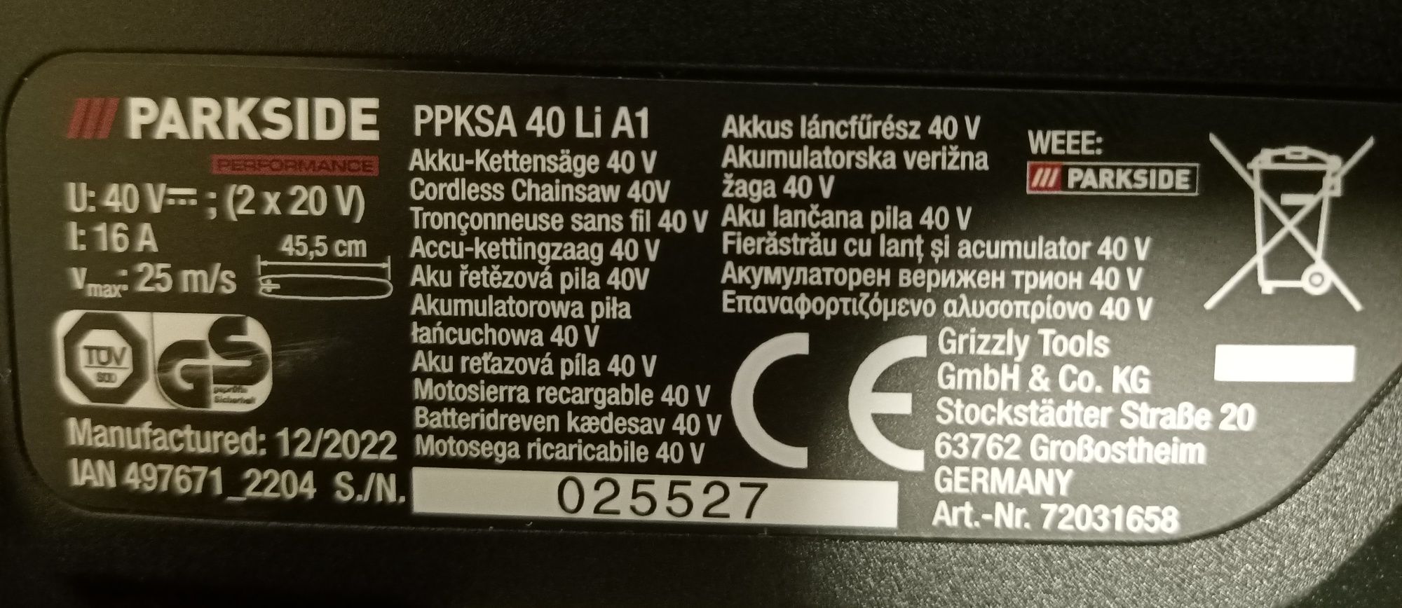 Parkside performance drujba electrica 40V ferastrau lant cu bateri 20V