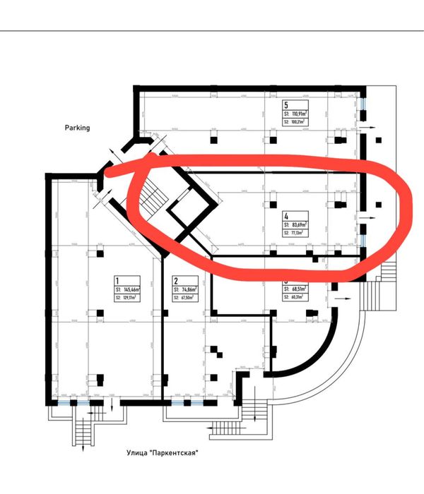 Продажа помещения 84м2 Паркентский боковая линия от дороги