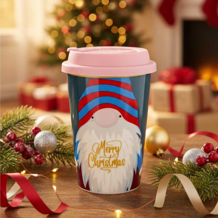 Порцеланова Коледна чаша със силиконов капак