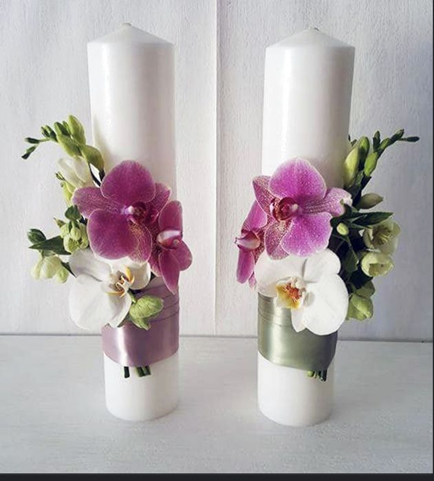 Lumanari cunuie botez flori artificiale lavanda bumbac