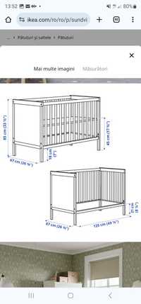 Patut bebelus 60 x 120 cm SUNDVIK, IKEA, alb plus saltea