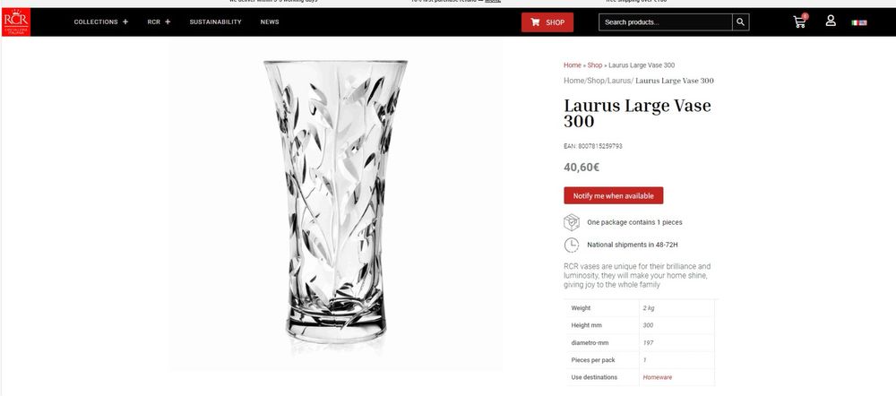 Vas cristal Laurus