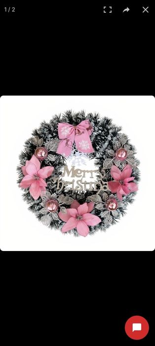 Coroniță Decorativă de Crăciun 40cm, cu Funda Globuri și Flori