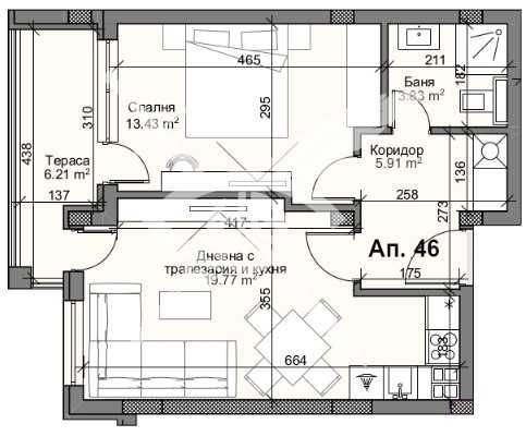 Двустаен апартамент в Кършияка 55-2488